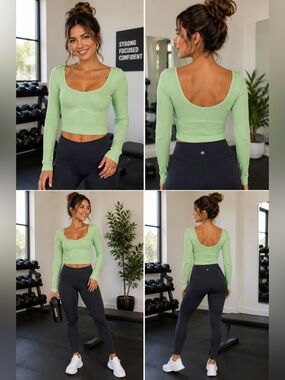 Free People Meg Rib Long‎ Sleeve Cropped Top
Light Green Size L/XL NWT